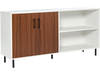 Modern buffet sideboard in walnut with two doors and open compartments, ideal for dining room or living room storage.