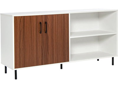 Costway Modern Buffet Sideboard Cabinet 2 Doors Open Compartments Walnut 89267415 New