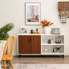 Modern buffet sideboard in walnut with two doors and open compartments, perfect for dining room storage and.