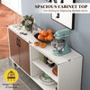 Modern buffet sideboard in walnut with spacious 58" tabletop, ideal for displaying items in kitchen or dining room.