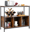 Modern kitchen buffet sideboard in rustic brown with three open compartments, perfect for dining and kitchen.