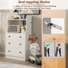 Modern white storage dresser with anti-toppling device, featuring open shelves and sturdy construction for safety and.