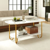 Modern 2-tier coffee table with white faux marble top and gold metal frame, perfect for stylish living room decor.