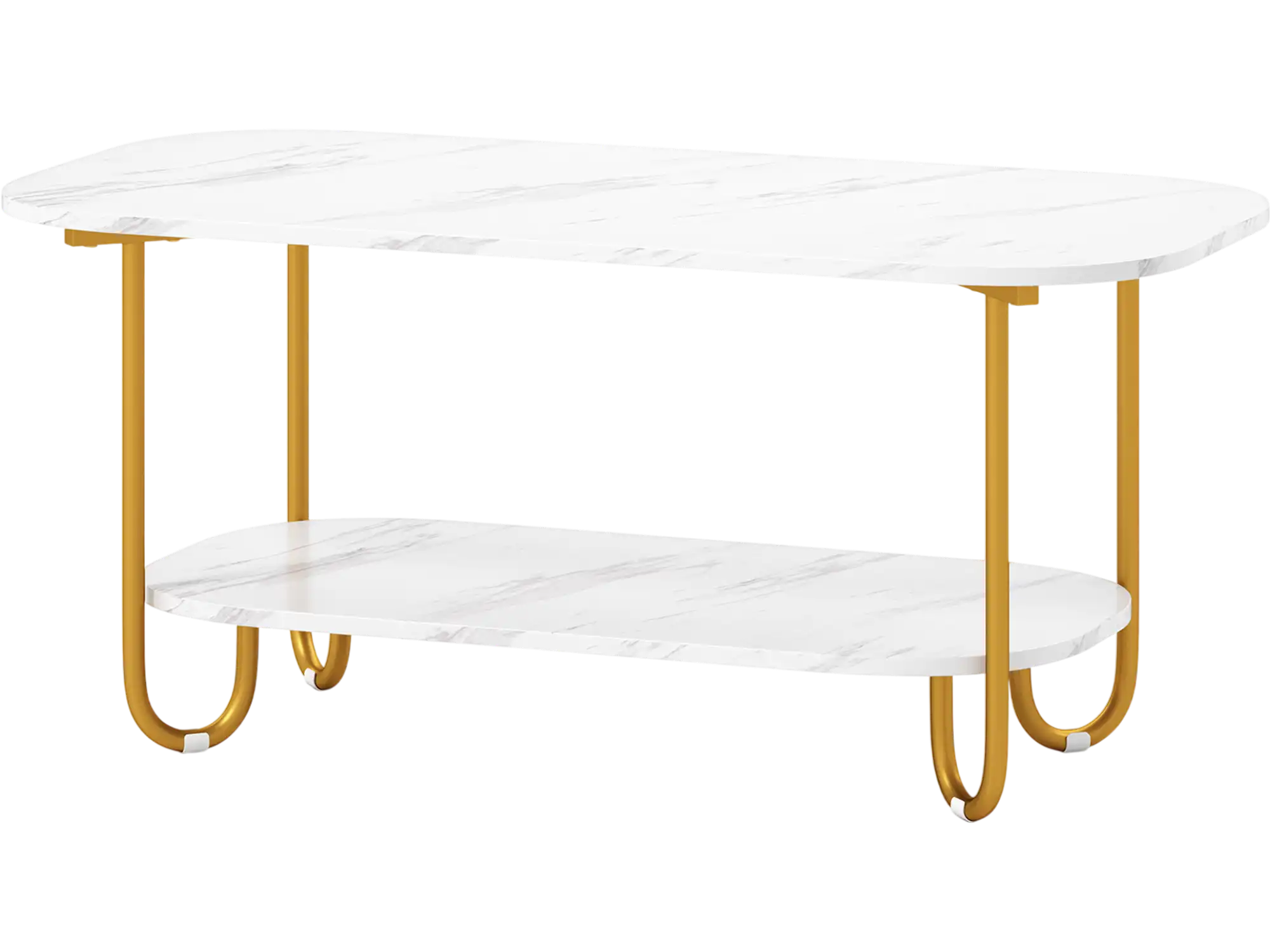 Costway Modern 2-Tier Faux Marble Top Coffee Table 22002115 New
