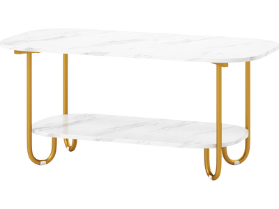 Costway Modern 2-Tier Faux Marble Top Coffee Table 22002115 New