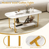 Modern 2-tier coffee table with white faux marble top and gold metal frame, perfect for stylish living rooms or studies.