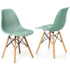 Hollow plastic chair in mint green with beech wood legs, designed for modern dining and small spaces.