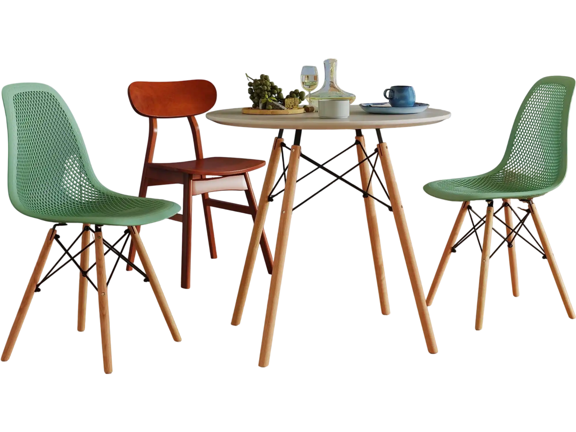 Costway 3-Piece Modern Round Dining Table Set w/ 2 Hollow Plastic Chairs 91958068 New