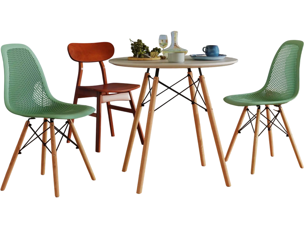 Modern 3-Piece Dining Set: Round Table with Set of 2 Hollow Plastic Chairs