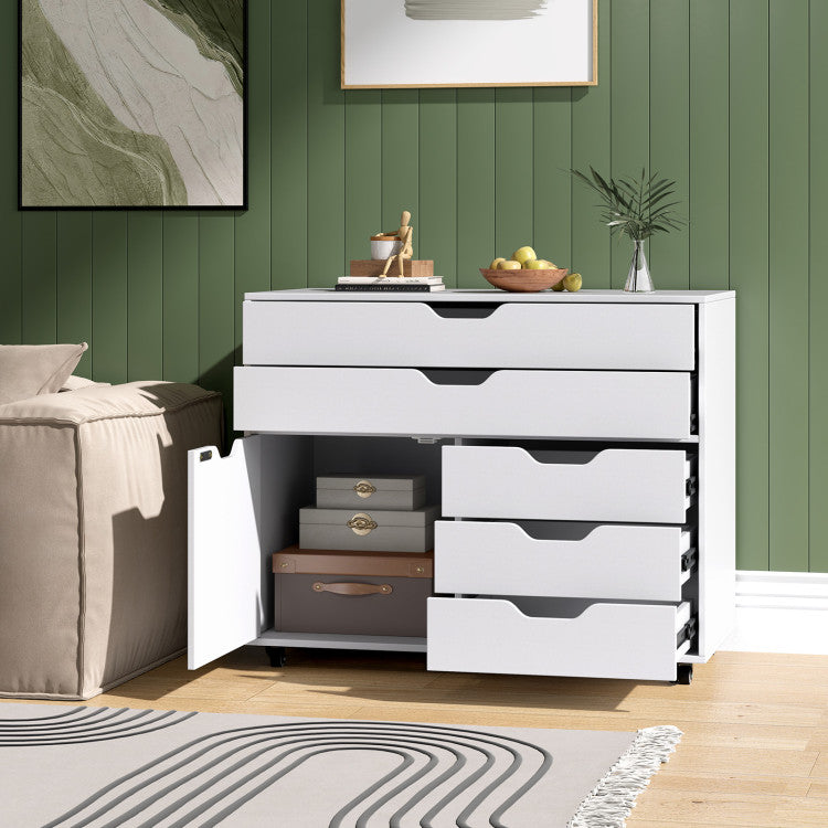 Costway 5-Drawer Mobile Chest Modern Cabinet with Casters New