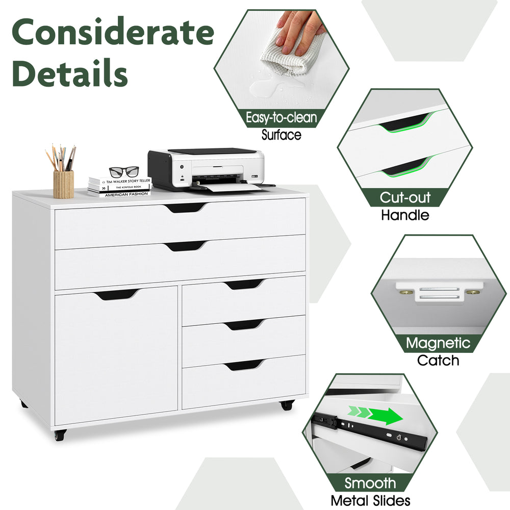 Costway 5-Drawer Mobile Chest Modern Cabinet with Casters New
