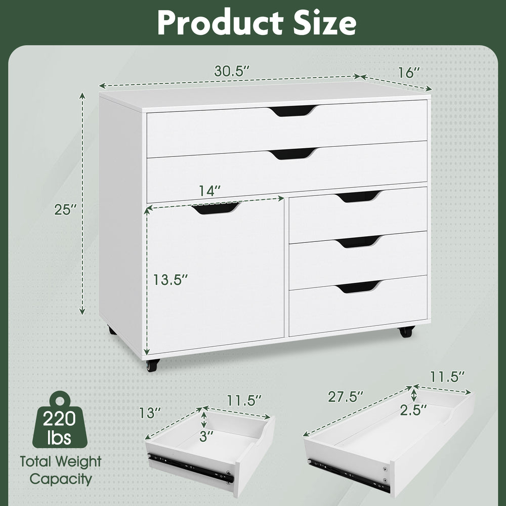 Costway 5-Drawer Mobile Chest Modern Cabinet with Casters New