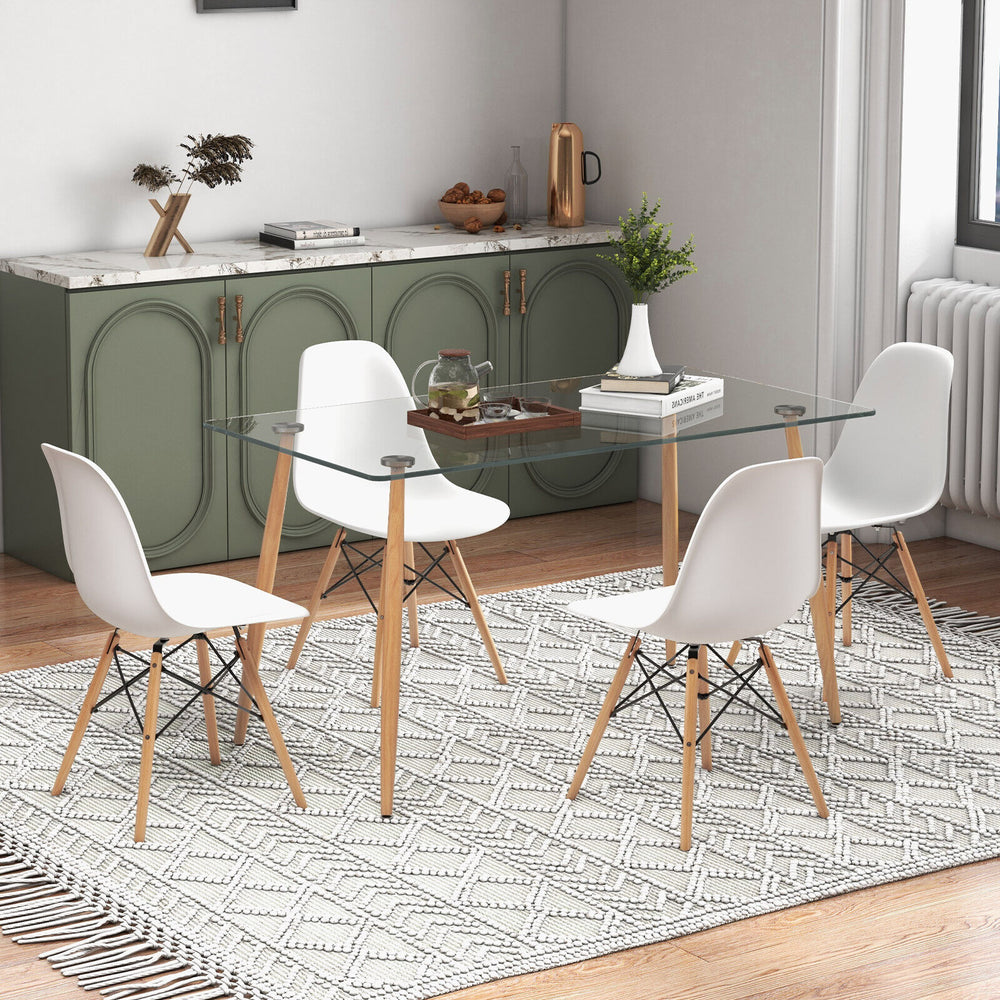 Costway Rectangle Dining Table Set 5 Pieces with 51" Glass Tabletop New