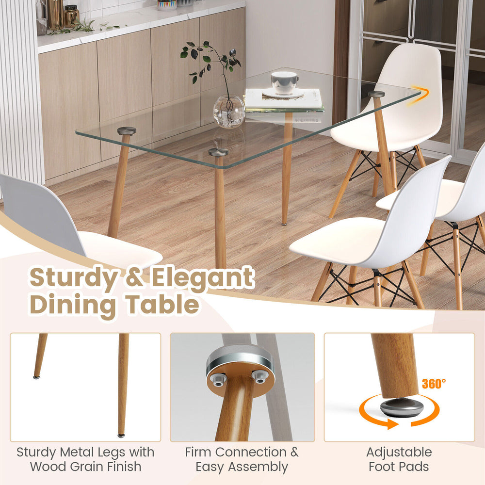 Costway Rectangle Dining Table Set 5 Pieces with 51" Glass Tabletop New