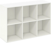 Modern white 6-cube bookcase with anti-tipping kits, ideal for organizing decor in living rooms or bedrooms.