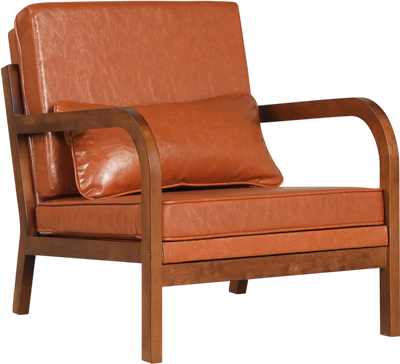 Costway Modern Accent Chair Upholstered Faux Leather Linen Fabric Armchair 90734597 New
