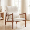 Modern accent chair with solid rubber wood frame and removable cushions, perfect for living rooms and home offices.