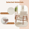 Modern accent chair in white with faux leather and linen fabric, featuring removable cushions for cozy support.