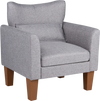 Modern gray accent chair with removable cushion and pillow, featuring ergonomic design for comfort in living rooms or offices.