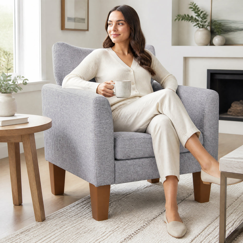 Modern Accent Chair with Removable Cushion & Pillow for Living Room-Gray - Gallery View 1 of 9