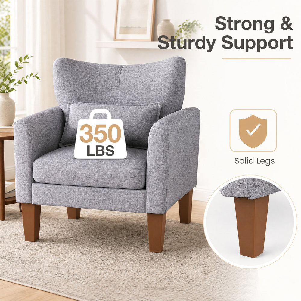 Modern gray accent chair with removable cushion, sturdy legs, and ergonomic design, perfect for living rooms and reading nooks.