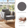 Modern gray accent chair with golden metal legs, featuring a soft velvet fabric and thick back cushion for comfort.