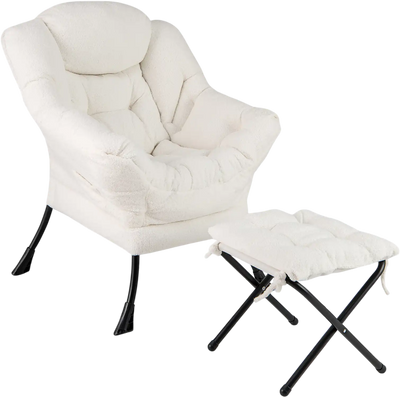 Costway Modern Accent Chair Folding Footrest Head Pillow Beige 38725496 New