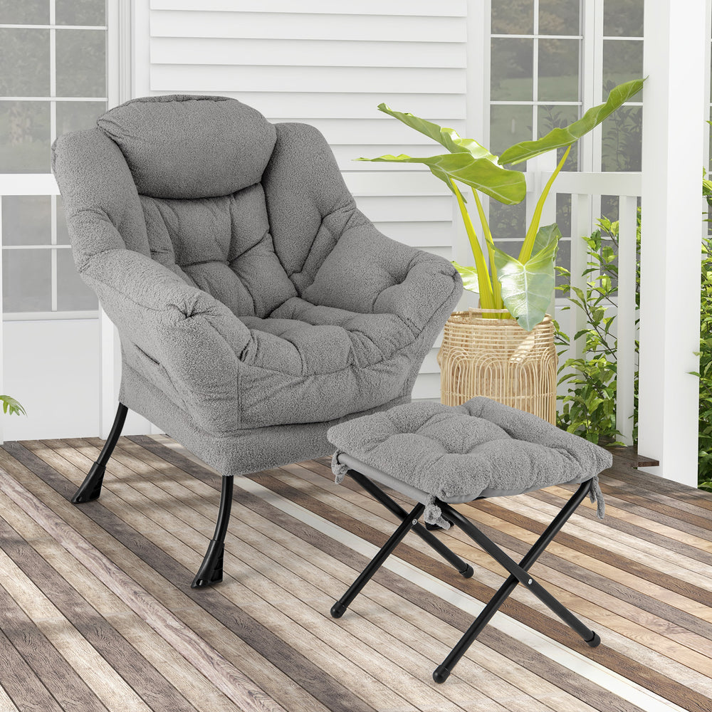 Modern Accent Chair with Folding Footrest and Head Pillow-Gray - Gallery View 1 of 10