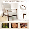 Modern accent chair with rubber wood frame, beige cushion, and lumbar pillow, perfect for relaxing and reading.