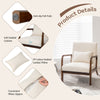 Beige modern accent chair featuring a rubber wood frame, soft padded cushion, and lumbar pillow for added comfort.