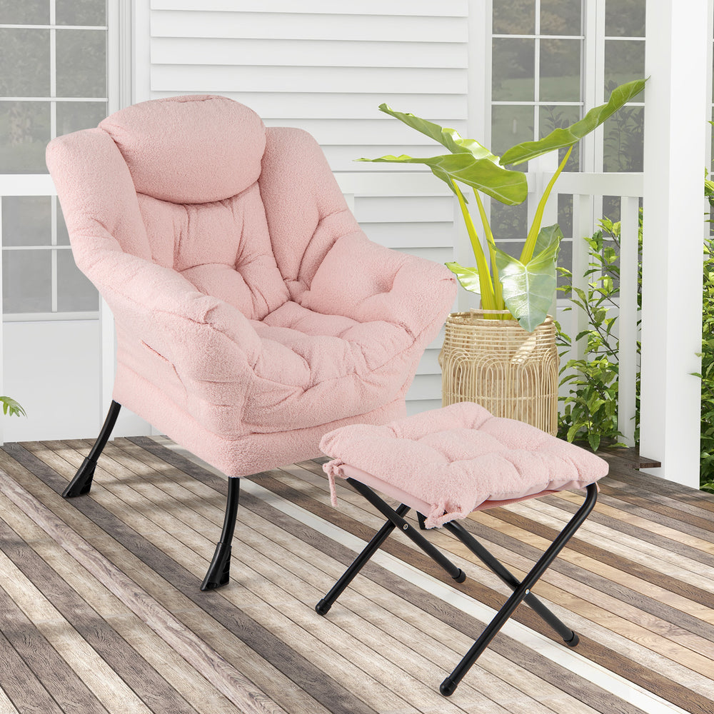 Modern Accent Chair with Folding Footrest and Head Pillow-Pink - Gallery View 1 of 10