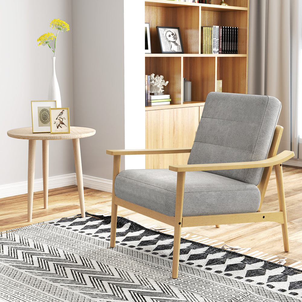 Modern Accent Chair with Rubber Wood Armrests and Legs for Living Room-Natural - Gallery View 1 of 9