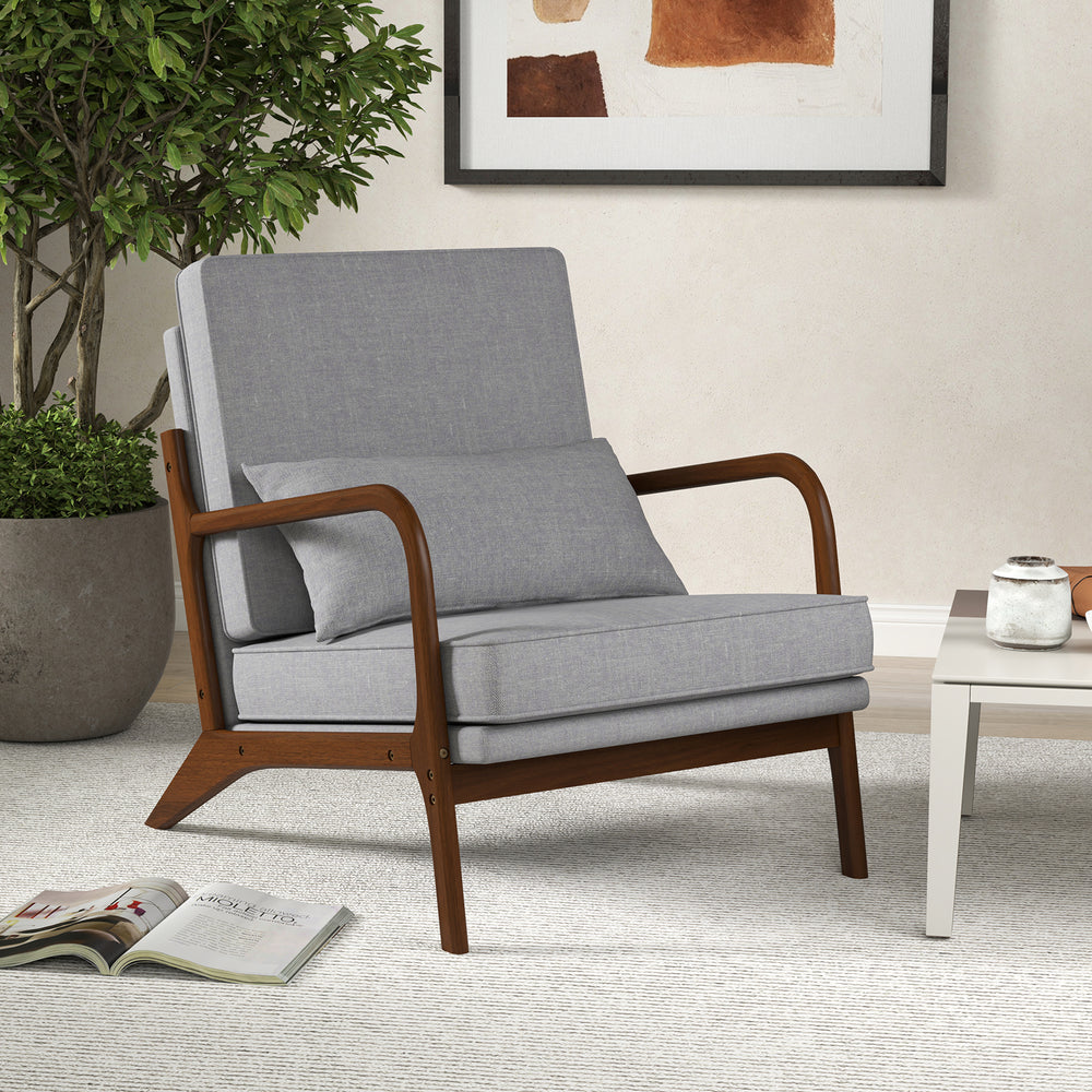 Modern Accent Chair with Rubber Wood Armrests and Removable Back-Gray - Gallery View 1 of 9
