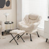 Beige modern accent sofa chair with folding footrest, side pocket, and durable polyester fabric for living room comfort.