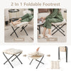 Foldable footrest and stool in beige, featuring a durable frame and soft cushion, ideal for living room or bedroom use.