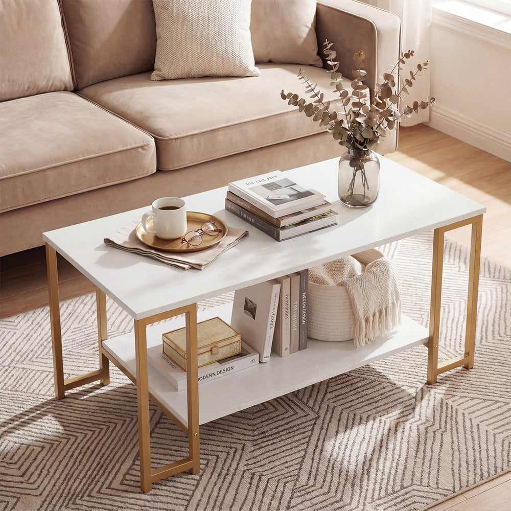 Modern Accent Table with Open Storage Shelf for Apartment and Lounge-White - Gallery View 1 of 9