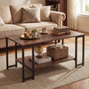 Rustic brown modern accent table with open storage shelf, featuring a heavy-duty metal frame and ample living room.