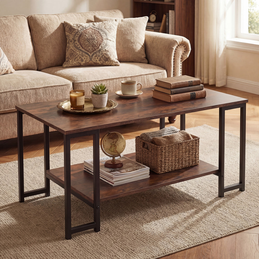 Modern Accent Table with Open Storage Shelf for Apartment and Lounge-Rustic Brown - Gallery View 1 of 9