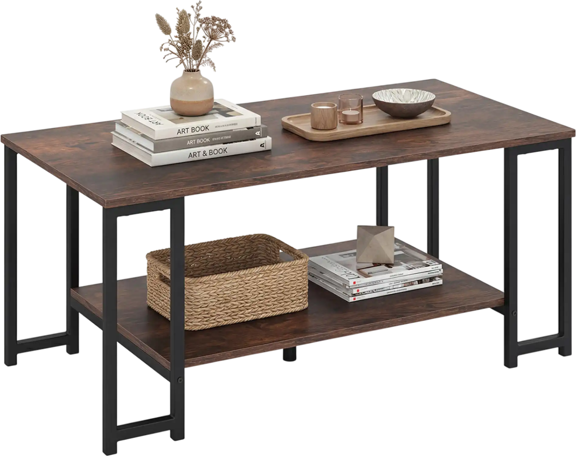 Costway Modern 2-Tier Coffee Table with Open Storage Shelf 54979826 New