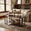 Modern accent table in rustic brown with open storage shelf, perfect for organizing living room essentials.