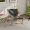 Modern Armless Teak Wood Lounge Chair with Nylon Woven Backrest and Seat-Black - Gallery View 1 of 9