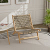 Modern Armless Teak Wood Lounge Chair with Nylon Woven Backrest and Seat-Brown - Gallery View 1 of 9