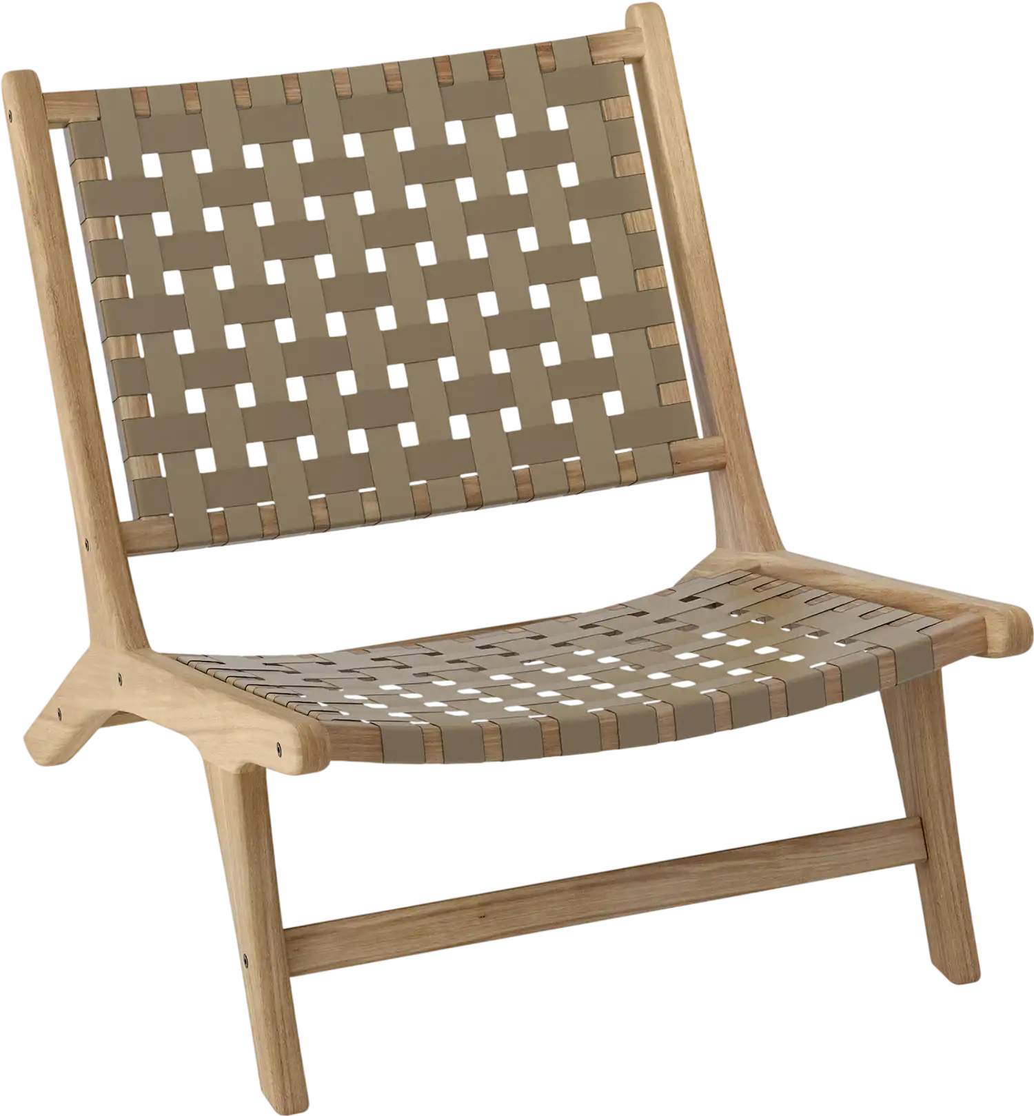 Costway Modern Armless Teak Wood Lounge Chair Nylon Woven Backrest Seat 48357691 New