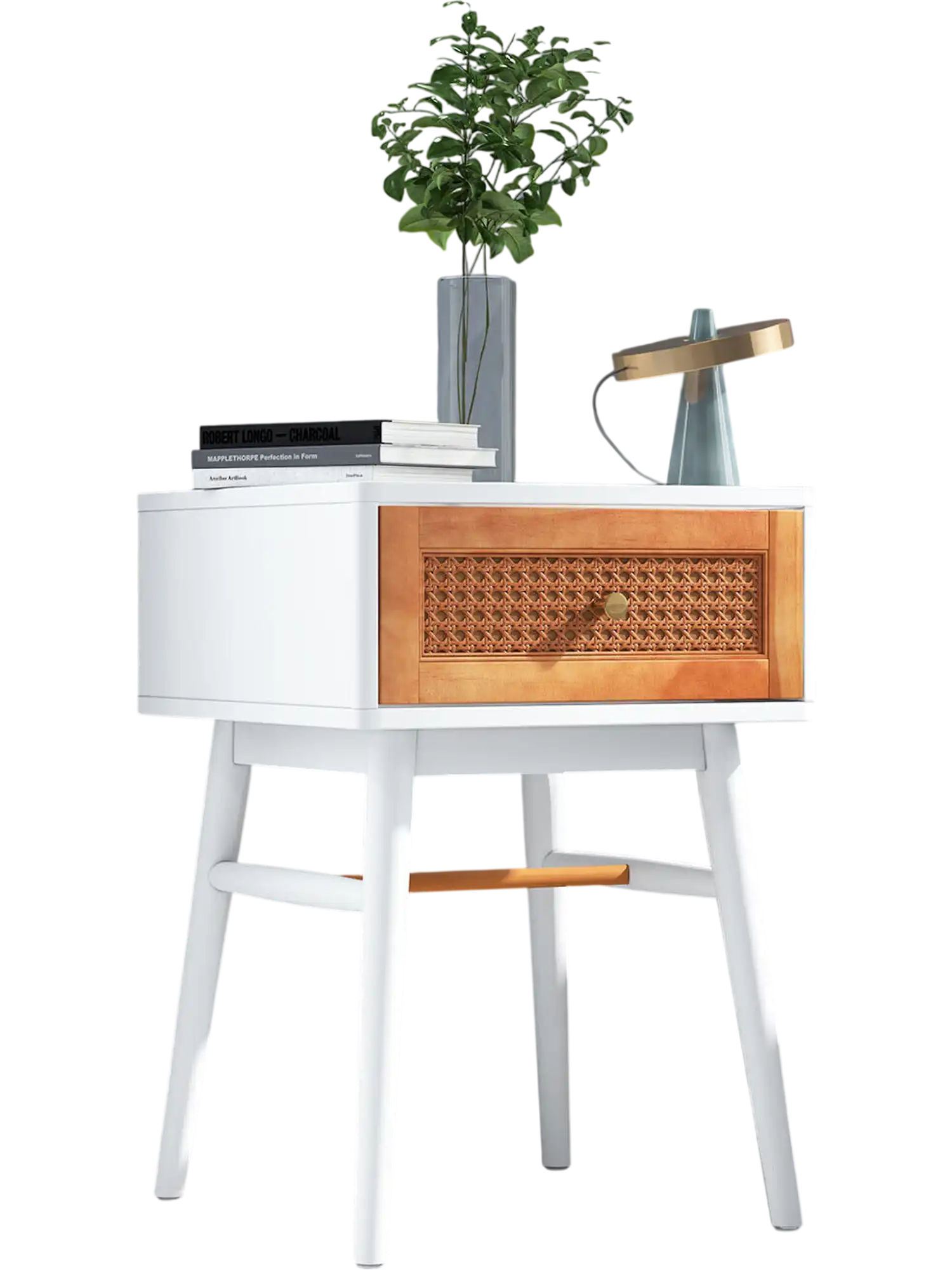 Costway Modern 1-Drawer Bedside Side Table White 79516328 New
