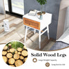 Modern bedside table with solid wood legs, rattan front panel, and large drawer for convenient storage in white finish.