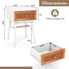1-drawer modern bedside table with solid wood legs, white finish, featuring rattan front panel and spacious drawer for.