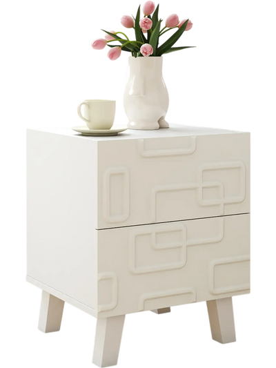 Costway Modern Nightstand Side Table w/ Drawers 3D Geometric White 327569184 New
