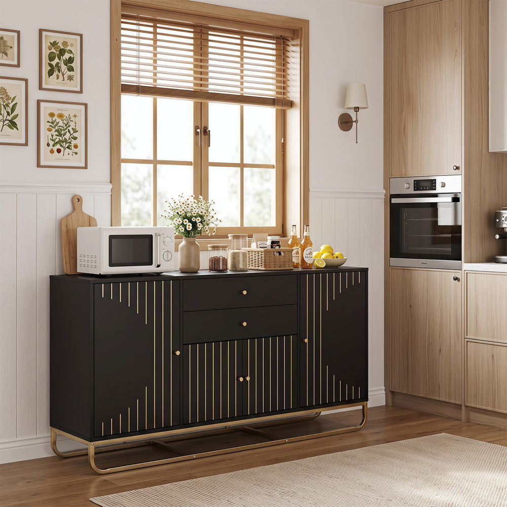 Modern Buffet Sideboard Cabinet w/ 2 Drawers & Adjustable Shelves for Dining Room-Black - Gallery View 1 of 10