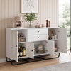 Modern buffet sideboard cabinet in white with two drawers, adjustable shelves, and stylish striped doors for versatile storage.
