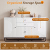 Modern buffet sideboard cabinet in white with 2 drawers and adjustable shelves, ideal for dining room organization.